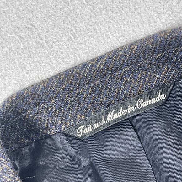 Jack Victor Blazer Mens 42‎ Blue Wool Elbow Patch Sport Coat Herringbone Jacket - Picture 9 of 10
